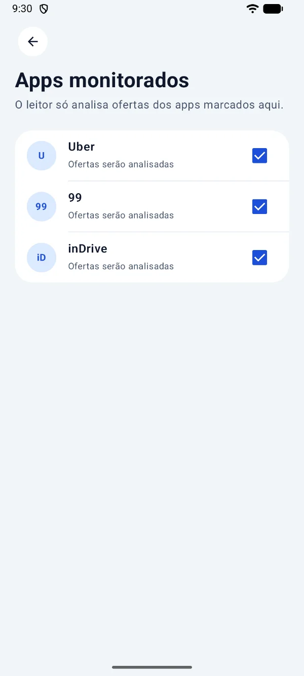 Tela Apps monitorados