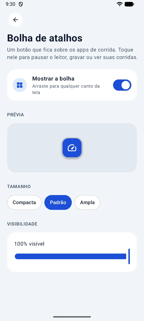 Tela Bolha de atalhos