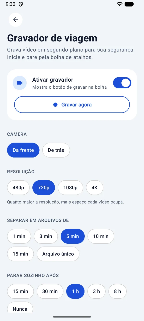 Tela Gravador de viagem