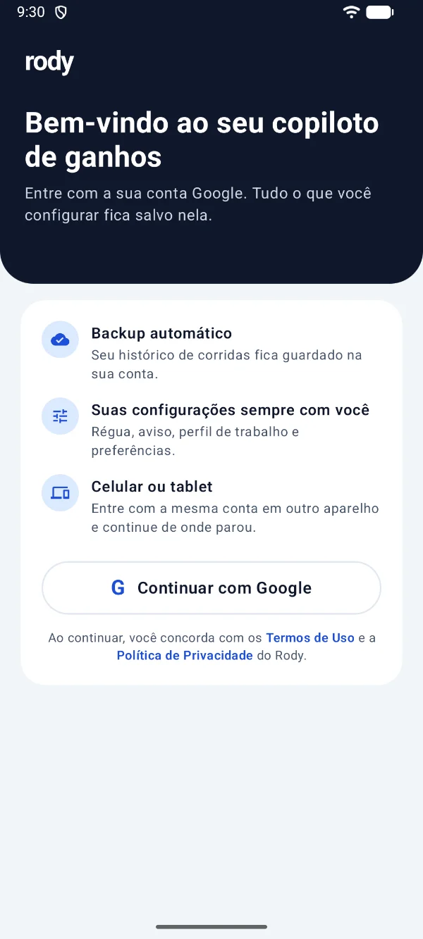 Tela de entrada do Rody